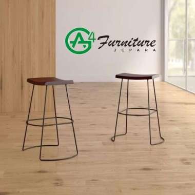 Bar Stool Besi Dudukan Kayu Jati