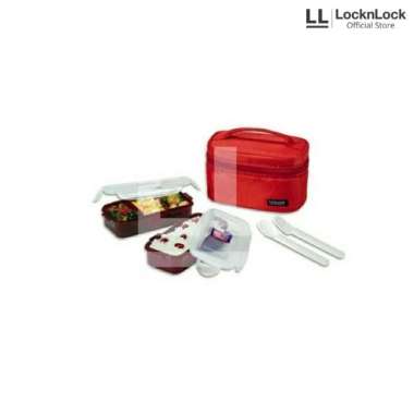LOCK&LOCK Lunch Box Set 2P Black HPL752 Merah