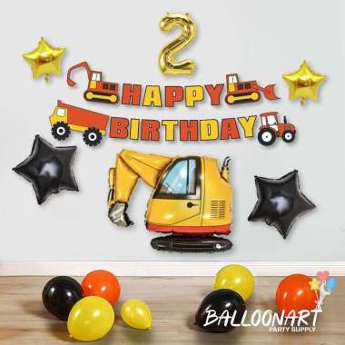 CONSTRUCTION SIMPLE DEKORASI SET/DEKORASI ULANG TAHUN ANAK LAKI 1 EXCAVATOR