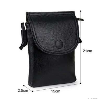 Bossindo tas kulit asli selempang kulit tas wanita asli kulit garut tempat hp Hitam