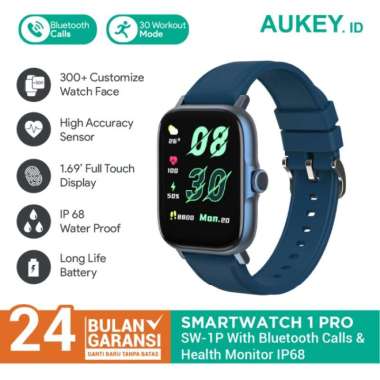 Smartwatch Aukey SW-1P With Health Monitor & Bluetooth Calls IP68 Blue