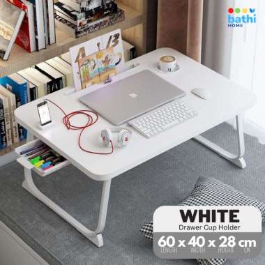 Meja Lipat Belajar Laci Stand Buku Cup Holder 60cm Portable Laptop Foldable Bed Table BATHI-BO60 Upg