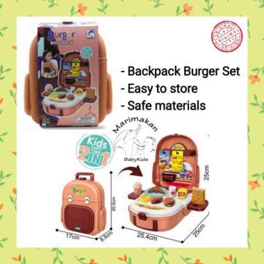 mainan masak-masakan anak burger backpack set pretend play Multicolor