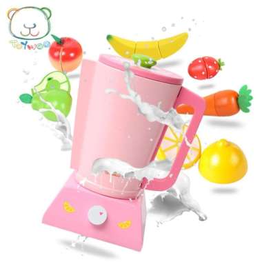 pink juicer set mainan blender kayu edukasi playpretend Multicolor
