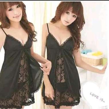 Sexy Mini Dress Transparan Pakaian Tidur Motif Mawar