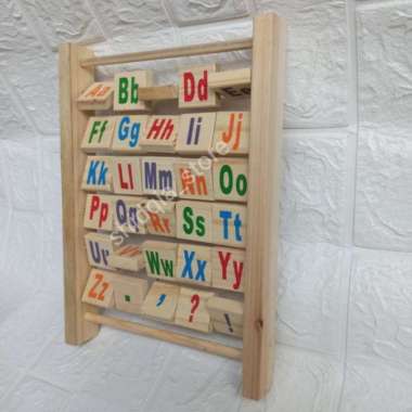 sempoa pinus natural huruf besar & angka mainan kayu edukasi anak ape Multicolor