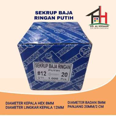 SKRUP ROOFING PUTIH 12X20 Sekrup Baut BAJA RINGAN 2 CM LION DUS 1000 PCS