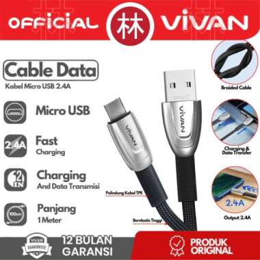 Vivan BTK-MS Micro USB Kabel Data Cable Braided Fast Charging 2.4A 1M Black