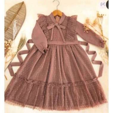 TERBARU Gamis anak tile dot kombi wolfis termurah gamis anak perempuan Multicolor