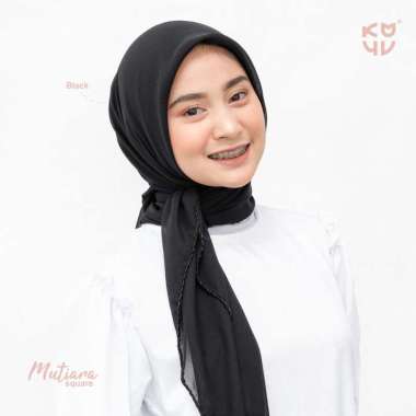 Koyu Hijab Segiempat Viney Jepang Mutiara Payet BLACK