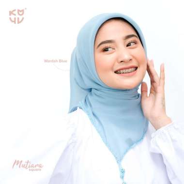 Koyu Hijab Segiempat Viney Jepang Mutiara Payet WARDAHBLUE