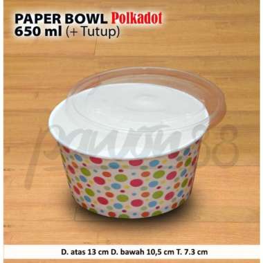 Paper Bowl Motif Polkadot 650ml + TUTUP (50)