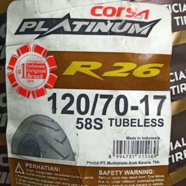 120/70-17 R 26, Ban Motor Tubeless Merk Corsa