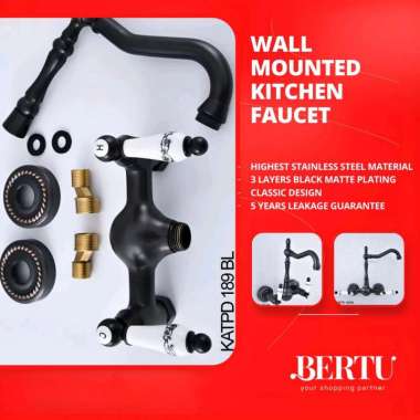 KRAN CUCI PIRING DAPUR TEMBOK DINDING PANAS DINGIN ANTIK BLACK HITAM 189 BERTU