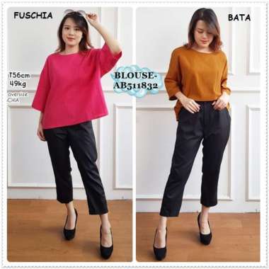 AB511832 Baju Atasan Blouse Jumbo Oversize Wanita Korea Import Biru Blue Pink Fuschia Orange Bata Me