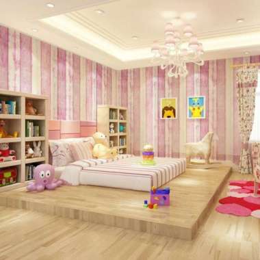 wallpaper stiker dinding ruang kamar pink salur serat kayu jati elegan