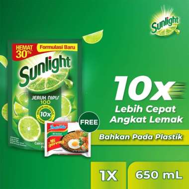 Buy 1 Get 1 - Sunlight Sabun Cuci Piring Dishwash Jeruk Nipis 10X Bersihkan Lemak Lebih Cepat [650mL] Free indomie Goreng [1 Pcs]