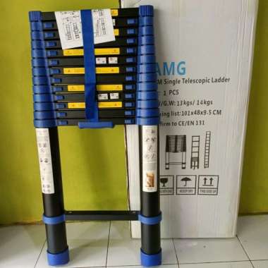 Tangga Lipat Aluminium Teleskopik 5.3M Single AMG Hitam Teleskopic Ladder 5,3 Meter Tangga Lipat Tel