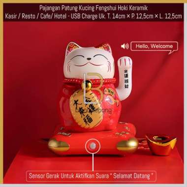 Patung Kucing Hoki Lucky Cat Maneki Neko Rejeki Keberuntungan Cina Multicolor