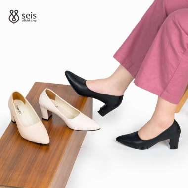 SEIS Vomo Sepatu Kerja Wanita | Sepatu Heels Wanita Hak 7 cm 36 BLACK