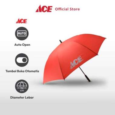 ZS Ace - Ace Payung Auto Open - Merah Umbrella Stick Payung Otomatis Terbuka Alat Peneduh Perlindung