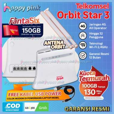 New Telkomsel Modem Orbit Star 3 Wifi 4G Free Data 150Gb + Kabel Powerbank Sale MDM+KBL+ANTENA