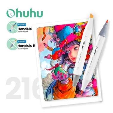 Ohuhu Honolulu B Dual Tip Alcohol Art Markers - 216 Color Set - Brush & Fine 