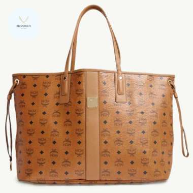 MCM Large Liz Reversible Shopper Tote Bag in Cognac - 100% Authentic