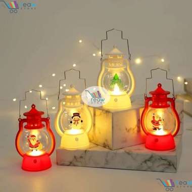 Lentera Lilin LED Lampu Petromax Dekorasi Hiasan Natal Merry Christmas Merah