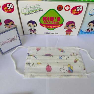 Masker Anak 3 ply Medical Grade isi 50pcs Chasa Kids Face Mask Earloop Putih