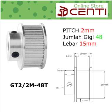 Timing Pulley 48T GT2 48 Teeth Bore 8mm 10mm 12mm Belt 15mm 8 10 12 mm, Ukuran 12mm