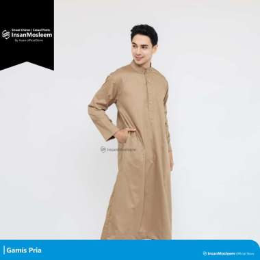 Jubah Gamis Pria Toyobo Lengan Panjang Polos InsanMosleem Coklat Muda L