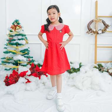 Mini Dress/ Dress Pendek Anak Red/ Daisy Star Light 12 tahun