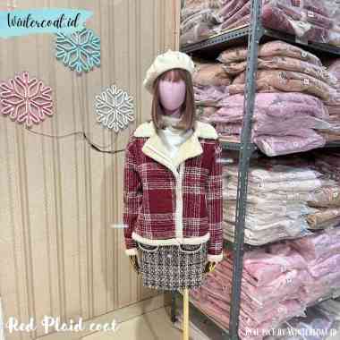 Verish Fur coat wanita winter mantel bulu import hangat cewek rere red plaid jacket musim dingin M