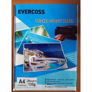 Kertas Foto Sticker Glossy Photo Paper Evercoss A4 135 gsm Isi 20