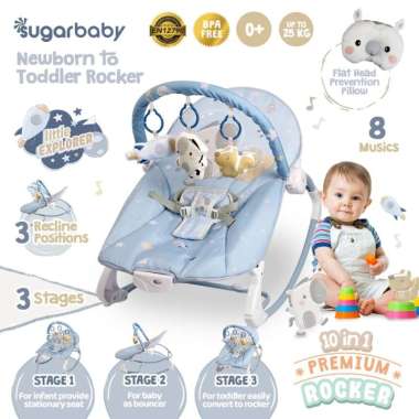 Sugarbaby 10in1 Premium Rocker/Ayunan Bayi/Bouncer Bayi BlueLittleExp