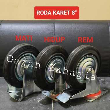 Roda troli 8 inch karet hitam Mati Hidup Rem Caster Kastor 8" Trolley MATI