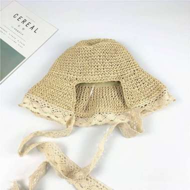 Verish Kerudung Jerami / Topi Jerami Straw / Topi Wanita Korea / Topi Renda Tali Panjang Cantik Cute