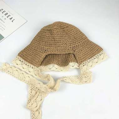 Verish Kerudung Jerami / Topi Jerami Straw / Topi Wanita Korea / Topi Renda Tali Panjang Cantik Cute
