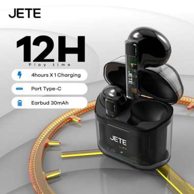 JETE TWS T12 Earbuds Headset Bluetooth 5.3 Transparan Case