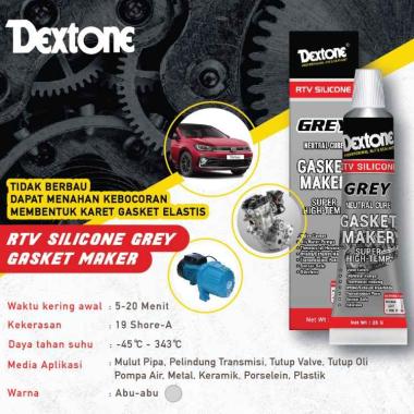 Dextone Lem Mesin Super Gasket Sealant Netral Grey 25 Gr / lem gasket high temp / lem paking dan rad