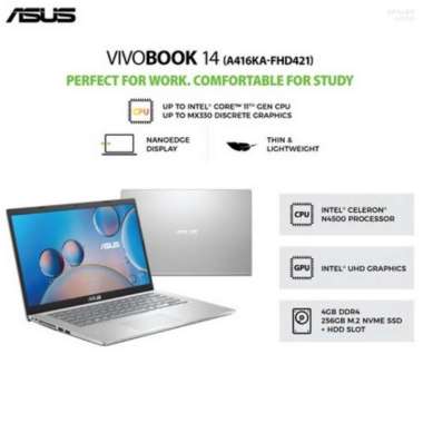 Laptop Asus Vivobook 14 A416KA-FHD421 Intel N4500 Ram 4GB Ssd 256GB 14" FHD WIN11 OHS Transparent Si
