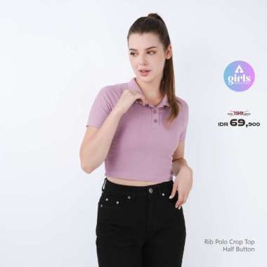 Aerostreet Knit Rib Polo Crop Top Half Button Laura Lilac Knit 1G001 M