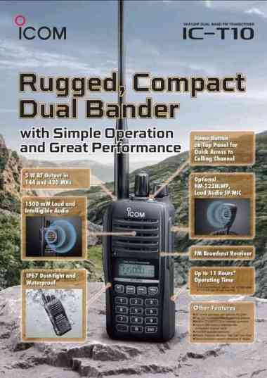 Icom IC-T10 HT Dual Band IP67 Handheld Radio ICT10 136-174 400-479