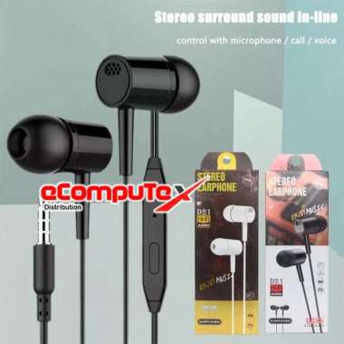 EARPHONE + MIC ELEGANT D21 STEREO EXTRA BASS HEADSET D21 STEREO ORIGINAL