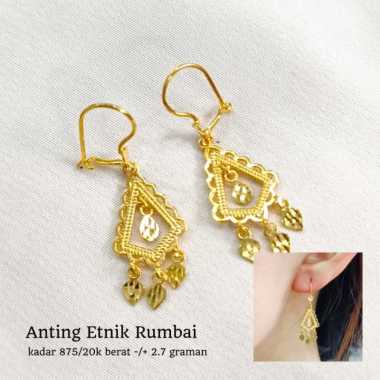 anting mewah model rumbai etnik stylish anting pesta emas asli