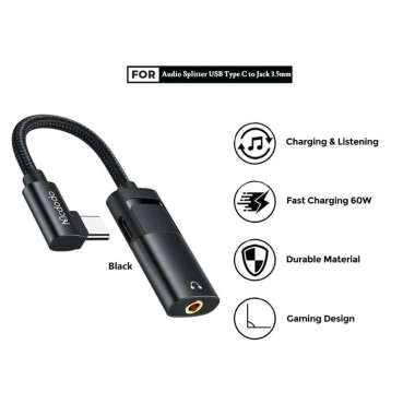 Audio Splitter USB Type C to Jack 3.5mm MCDODO Converter Kabel Adapter CA-1880 Black