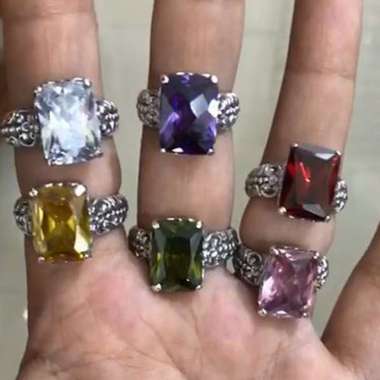 Cincin Ring Perak Silver Bali Asli 925 Kotak Bunga batu Natural Besar Kecubung Garnet Peridot Zircon