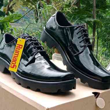 TERBARU-sepatu pria Dinas/PDH pendek tali kulit asli 43 hitam kilap