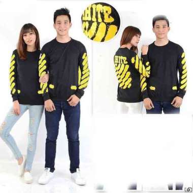 Pakaian Kapelan Pacar Kaos Couple Lengan Panjang Baju pasangan Kapelan Pacar Kekinian Salur Kuning 1